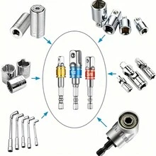 3件組彩色鋼球接頭六角柄電動鑽頭方頭轉接桿 1/2, 1/4, 3/8 - 彩色 - 查看 2