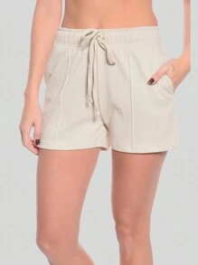 Women Sports Shorts - 米色 - 查看 1