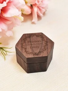 Hộp đựng trang sức mini hình lục giác bằng gỗ óc chó tùy chỉnh 1 chiếc, thiết kế từ tính, phong cách cổ điển sang trọng nhẹ nhàng, hộp đựng nhẫn cầu hôn, cũng thích hợp để cất giữ nhẫn, hoa tai và mặt dây chuyền - màu nâu - Xem 7