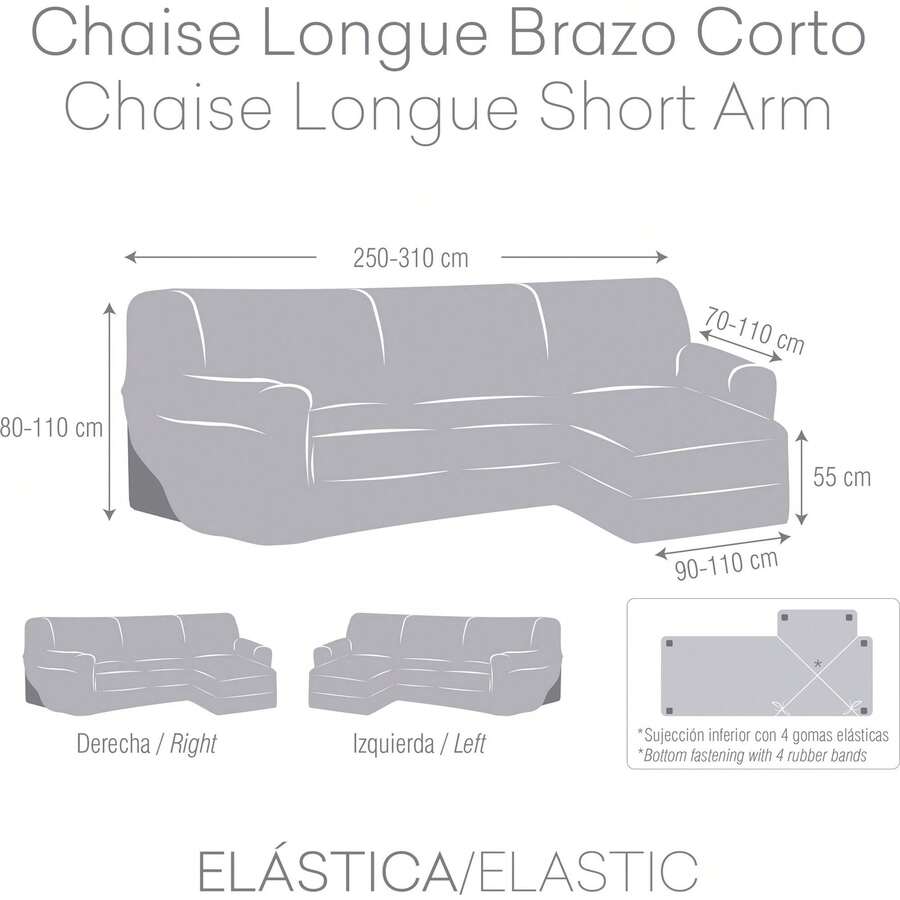 Eysa Housse de canapé méridienne avec bras gauche court en tissu