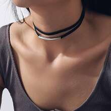 1pc Black Choker Necklaces For Women, Adjustable Layered Velvet Leather Lace Choker Collar Necklace, Goth Jewelry Gifts - Black - View 4