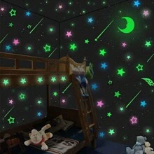 159pcs Luminous Wall Stickers, Glow In The Dark, Stars, Moon, Butterflies, Shooting Stars, Reflection Decals, Switch Decor Stickers (Random Color) Vinyl Decal, For Bedroom Decor, Room Decor Items, For Halloween Decor, Fall Decor, Classroom Decorations, Removable Sticker, Stickers, Wall Decal, Vinyl Decal For Home Decorations, Spring Decoration Items Refresh Your Home, Rama Decoration Stickers Gifts Birthday Graduation