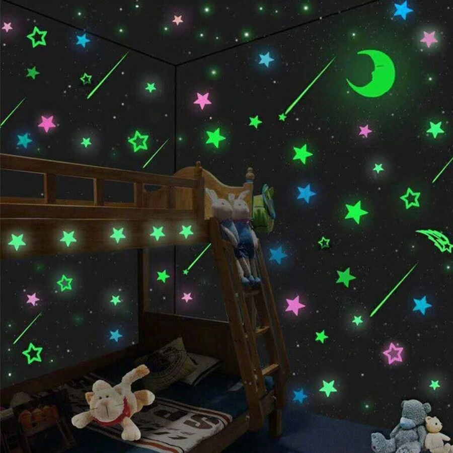 159pcs Luminous Wall Stickers, Glow In The Dark, Stars, Moon, Butterflies, Shooting Stars, Reflection Decals, Switch Decor Stickers (Random Color) Vinyl Decal, For Bedroom Decor, Room Decor Items, For Halloween Decor, Fall Decor, Classroom Decorations, Removable Sticker, Stickers, Wall Decal, Vinyl Decal For Home Decorations, Spring Decoration Items Refresh Your Home, Rama Decoration Stickers Gifts Birthday Graduation
