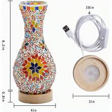Turkish Moroccan Lamp ,Colorful Mosaic Vase Lamp With Wood Base, Handmade Turkish Moroccan Table Lamp For Farmhouse Living Room Or Bedroom Decor - Orange - View 4