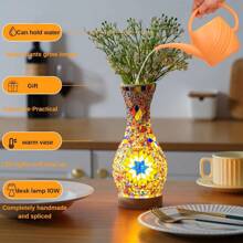 Turkish Moroccan Lamp ,Colorful Mosaic Vase Lamp With Wood Base, Handmade Turkish Moroccan Table Lamp For Farmhouse Living Room Or Bedroom Decor - Orange - View 5
