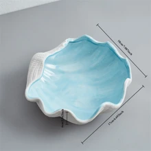 NJCHARMS 1pc Ceramic Conch Starfish River Clams Tray, Blue Creative Storage Bowl Trinket Tray, Jewelry Organizer Dish Bracelet Earrings Necklace Storage Candy Container For Entryway Table Birthday Home Party Decor Back To School