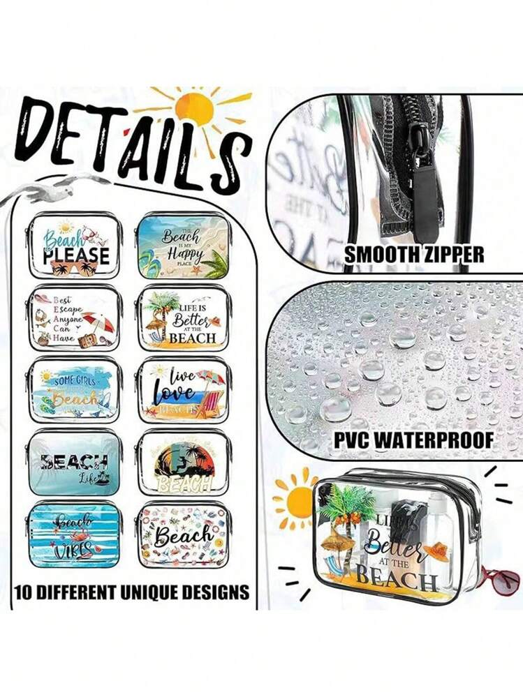 1PC Cartoon Beach Transparent Waterproof Square Makeup Bag, Wash Bag, Plastic Makeup Storage Box, Lightweight And Portable Travel Accessories, PVC Makeup Bag, Outdoor Multifunctional Washing Bag, Cute Print Storage Bag, Multi-Functional Portable Wash Bag - Multicolor - View 4