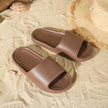 New Fashion Faux Leather Textured Brown EVA Slippers, Deluxe And Minimalist Ins Style, Suitable For Home, Bathroom, Outdoor And Guests, Lightweight, Comfortable And Soft