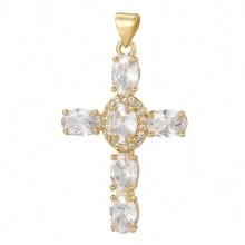 emanco 1pc Large Rainbow Colored Cross Pendant Necklace, Gold Plated Copper With Cubic Zirconia,  Jewelry Accessory - Multicolor - View 11