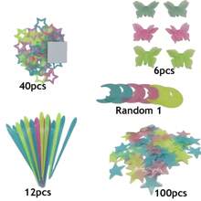 159pcs Luminous Wall Stickers, Glow In The Dark, Stars, Moon, Butterflies, Shooting Stars, Reflection Decals, Switch Decor Stickers (Random Color) Vinyl Decal, For Bedroom Decor, Room Decor Items, For Halloween Decor, Fall Decor, Classroom Decorations, Removable Sticker, Stickers, Wall Decal, Vinyl Decal For Home Decorations, Spring Decoration Items Refresh Your Home, Rama Decoration Stickers Gifts Birthday Graduation
