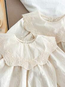 Baby Girls' Floral Embroidered Lapel Long Sleeve Bodysuit, Spring/Autumn