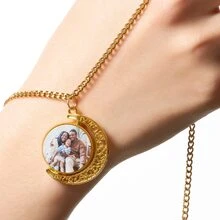 4 件/套或 1 件个性化照片项链 - 生动的定制图像吊坠 - 男女通用的情感礼物，适合特殊场合 - 旋转银月亮吊坠，生日礼物 - 金色月亮 - 查看 10