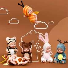 1 set (6 piezas Muñecas) Mini muñeca de simulación con ropa de animales, Set de juguetes para dormir en una caja - color carne - Ver 1