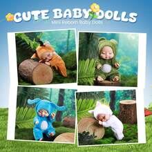 1 set (6 piezas Muñecas) Mini muñeca de simulación con ropa de animales, Set de juguetes para dormir en una caja - color carne - Ver 4