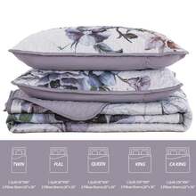 3 Pieces Purple Flower Quilt Sets Queen King Bedspread Coverlet Set ,Soft Lightweight Microfiber Bedding Set For All Season 96"X90",104"X90 - Purple - View 7