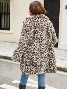 Chaqueta de estampado de leopardo esponjosa y a la moda, para otoño/invierno - Blanco - Ver 5