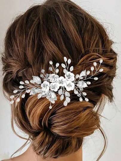 1件优雅柔软陶瓷花朵装饰森系花园婚礼派对新娘头饰，奢华精美女士发梳情人节配饰