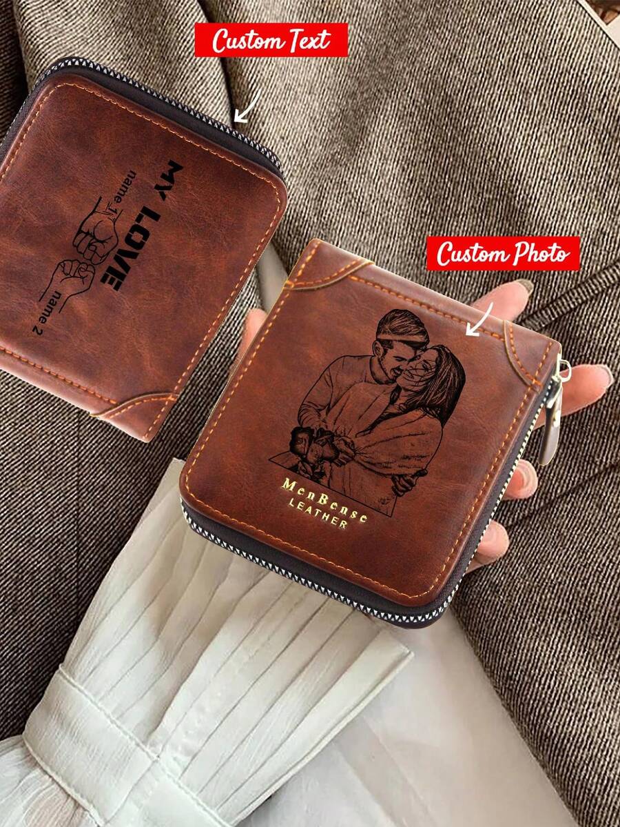 Khắc hình ảnh tùy chỉnh dành cho nam và nữ Ví gấp khắc 2-8 cú va chạm bằng nắm tay Tên Ngày của Cha Ngày lễ tình nhân Quà tặng kỷ niệm Thời trang tối giản Quà tặng sinh nhật - QB007 - Xem 1
