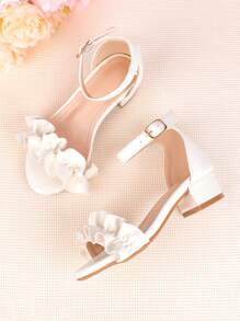 Girls' Princess Sandals With Chunky/ Low Heels, Open Toe, For Wedding/Banquet/Flower Girl, Mid/Large Sizes - White - View 1