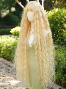 7JHH WIGS 44英寸超长金色角色扮演假发，带刘海，蓬松长卷金色洛丽塔假发，柔软耐热合成纤维，适合女性和女孩参加派对、婚礼、长发公主等场合。 - 金色 - 查看 6
