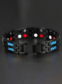 1pc Customized Modular Stainless Steel Adjustable Tennis Bracelet, Titanium Steel Magnetic Bracelet, Punk Rock Style Wristband, Unisex Chain Wristlet Suitable For Travel, Cycling, Party, Music Festival, Birthday Gift For Boyfriend, Father