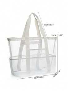 1 pieza bolsa de playa de malla grande, bolsa de lona de playa impermeable tipo organizador multifunción con cierre de cremallera, bolsa impermeable en el interior, bolsa de lona grande y práctica plegable de malla liviana para la familia, ideal para llevar juguetes y accesorios de verano para las vacaciones - Multicolor - Ver 6