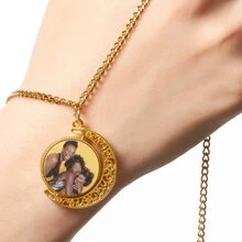 4 件/套或 1 件个性化照片项链 - 生动的定制图像吊坠 - 男女通用的情感礼物，适合特殊场合 - 旋转银月亮吊坠，生日礼物 - 金色月亮 - 查看 9