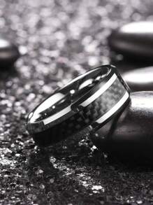 1 Pc Fashion 8mm Men Black Stainless Steel Rings Vintage Inlaid Black Carbon Fiber Rings For Men Women Wedding Band Jewelry Accessories - Black - View 4