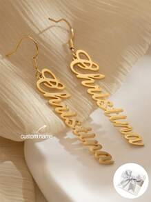 1 对简约定制名字耳环，垂直个性化名字耳环，字母组合名字耳环，送给妈妈的生日礼物，圣诞节礼物，母亲节礼物 - 金色 - 查看 1