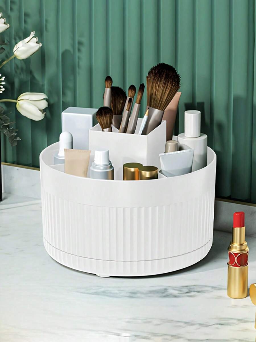 Caja de almacenamiento giratoria de escritorio para brochas cosméticas y maquillaje, soporte para bolígrafos, organizador, para vacaciones en la playa, colección de baño, colección de dormitorio, gran capacidad - Blanco - Ver 1