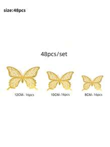 12pcs 3D Butterfly Sticker,Stickers,Wall Decal, Vinyl Decal For Home Decorations,Spring Decoration Items Refresh Your Home,Rama Decoration Stickers Gifts Birthday Graduation - Gold - View 6