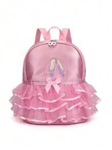 1pc Girls' Lace Backpack, Pink Ballet Style Princess School Bag, Suitable For Daily Use
