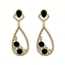 Generic 1 Pair Dangle Earrings Hollow Out Rhinestones Jewelry Shining Faux Gem Drop Earrings For Wedding - 黑色 - 查看 2