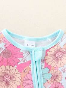Snug Fit Baby Girls' Ditsy Floral Color Block Long Sleeve Zipper Jumpsuit