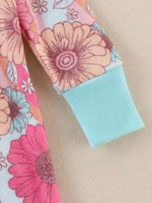 Snug Fit Baby Girls' Ditsy Floral Color Block Long Sleeve Zipper Jumpsuit