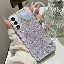 1 chiếc ốp lưng điện thoại màu hồng sao lấp lánh, bóng bẩy dành cho nữ, dùng cho điện thoại Apple & Android, phiên bản quốc tế, không phải phiên bản nội địa. - Hồng - Xem 5