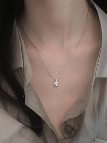 1pc Delicate Pendant & Shiny Rhinestones Decor Silver-Plated Collarbone Necklace, Minimalist Style For Women All Year Round - Silver - View 5