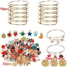 90入組可調節金色手鍊套裝，隨機附贈油滴吊墜耳環勾子和跳環，適用於DIY手鍊首飾製作