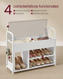 VASAGLE Banco Zapatero, Zapatero, Mueble de Entrada, Almacenamiento Interior Bajo la Tapa, Bolsillos de PU, Cómodas Asas, para Entrada, Salón, Dormitorio, Marrón Rústico y Negro Tinta/Blanco Nube y Beige Capuchino