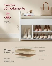 VASAGLE Banco Zapatero, Zapatero, Mueble de Entrada, Almacenamiento Interior Bajo la Tapa, Bolsillos de PU, Cómodas Asas, para Entrada, Salón, Dormitorio, Marrón Rústico y Negro Tinta/Blanco Nube y Beige Capuchino