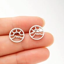 1 Pair Stainless Steel Ocean Wave Sun Rise  Stud Earrings Jewelry Hollow Earrings Gift - 457 - View 3