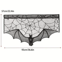 1入迷人的黑色花邊哥特式窗簾 - 突出的蝙蝠和蜘蛛網 - 並帶有骷髏裝飾，適用於萬聖節慶祝活動和鬼屋氛圍