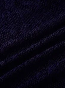 Vestido de encaje de color sólido, manga corta, Bonito, talla grande, con cuello en V - Azul - Ver 7