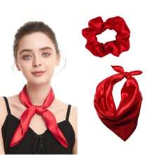 Masacada de seda para mujer. Pañuelo satín grande. Uniforme bufanda - Rojo - Ver 1