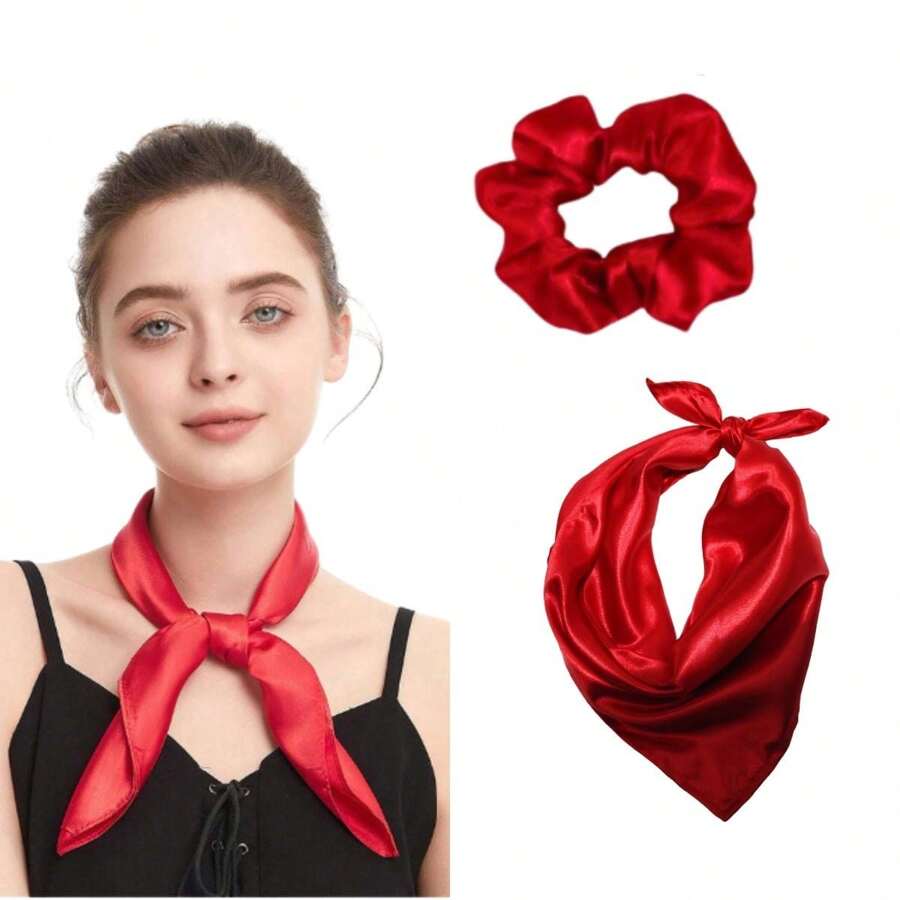 Masacada de seda para mujer. Pañuelo satín grande. Uniforme bufanda - Rojo - Ver 1