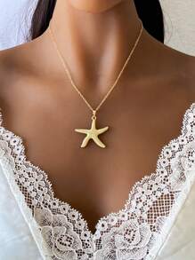 1 st. Modieuze metalen zeester sleutelbeenketting, oceaan-thema vakantie spelen ster hanger ketting, populaire Europese en Amerikaanse stijl dames dagelijkse accessoires