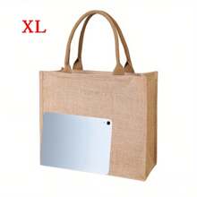 Solid Color Linen Ladies Tote Bag Daily Carry Large Capacity Shopping Party Handbag Burlap Bag, Beach Essentials, Summer Women Bag,Perfect For Travel, Vacation, Holiday & Beach