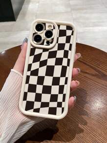 1pc Asymmetrical Grid Anti-Shock Phone Case Compatible With IPhone/Galaxy/Infinix/Xiaomi Redmi/OPPO/VIVO - White - View 1