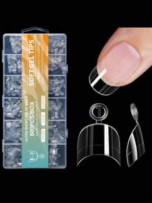 600PCS Short Oval Nail Tips Half Cover Soft False Tips Press On Acrylic Nails Mixed Size Ultra Thin Traceless Frosting Fake Nail Tips - Clear - View 7