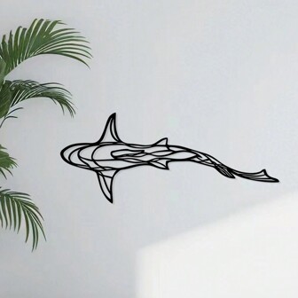 1pc Shark Wall Art Wall Decorations, Line Shark Pendant Minimalist Wall Art Metal Iron Art Hollow Wall Hanging Pendant Ornament, For Home Room Living Room Office Decor,Home Decor ,Room Decor,Wall Decor Gifts Birthday Graduation